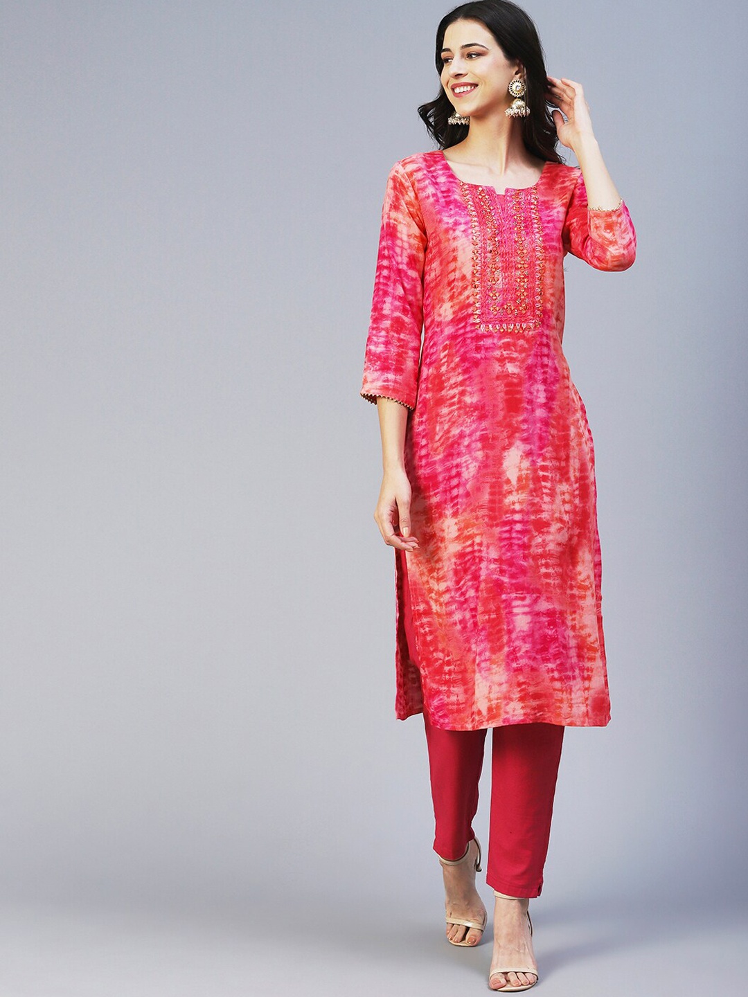 

FASHOR Women Dyed Kurta, Pink