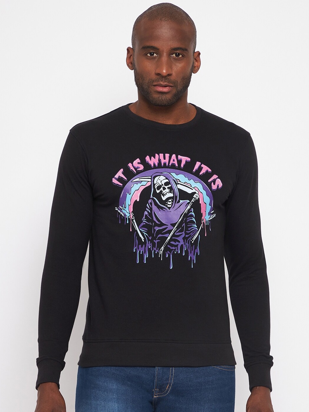 

Wear Your Mind Men Black Printed Sweatshirt