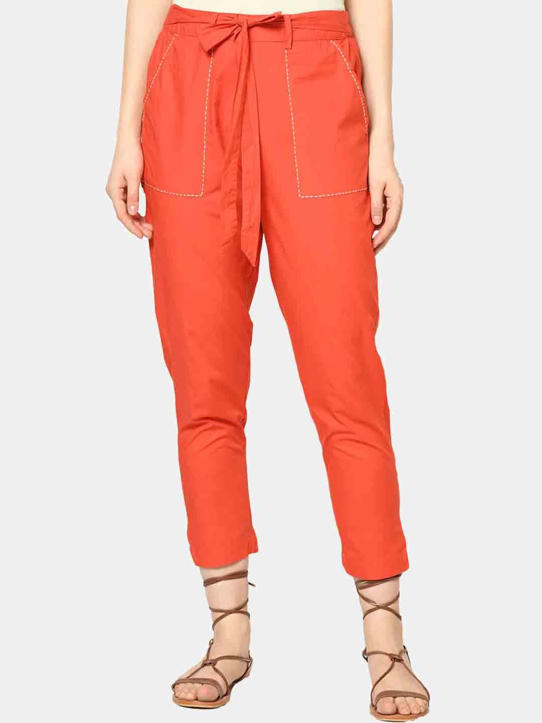 

SQew Women Cotton Trousers, Orange