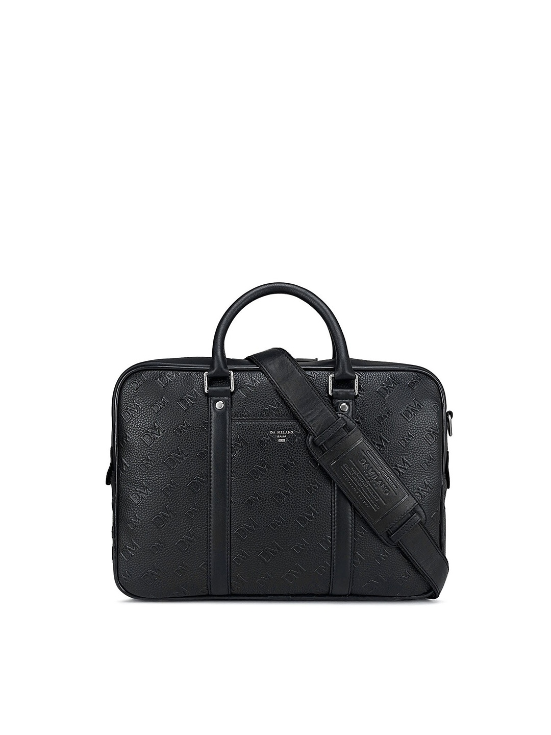 

Da Milano Men Textured Leather Laptop Bag, Black