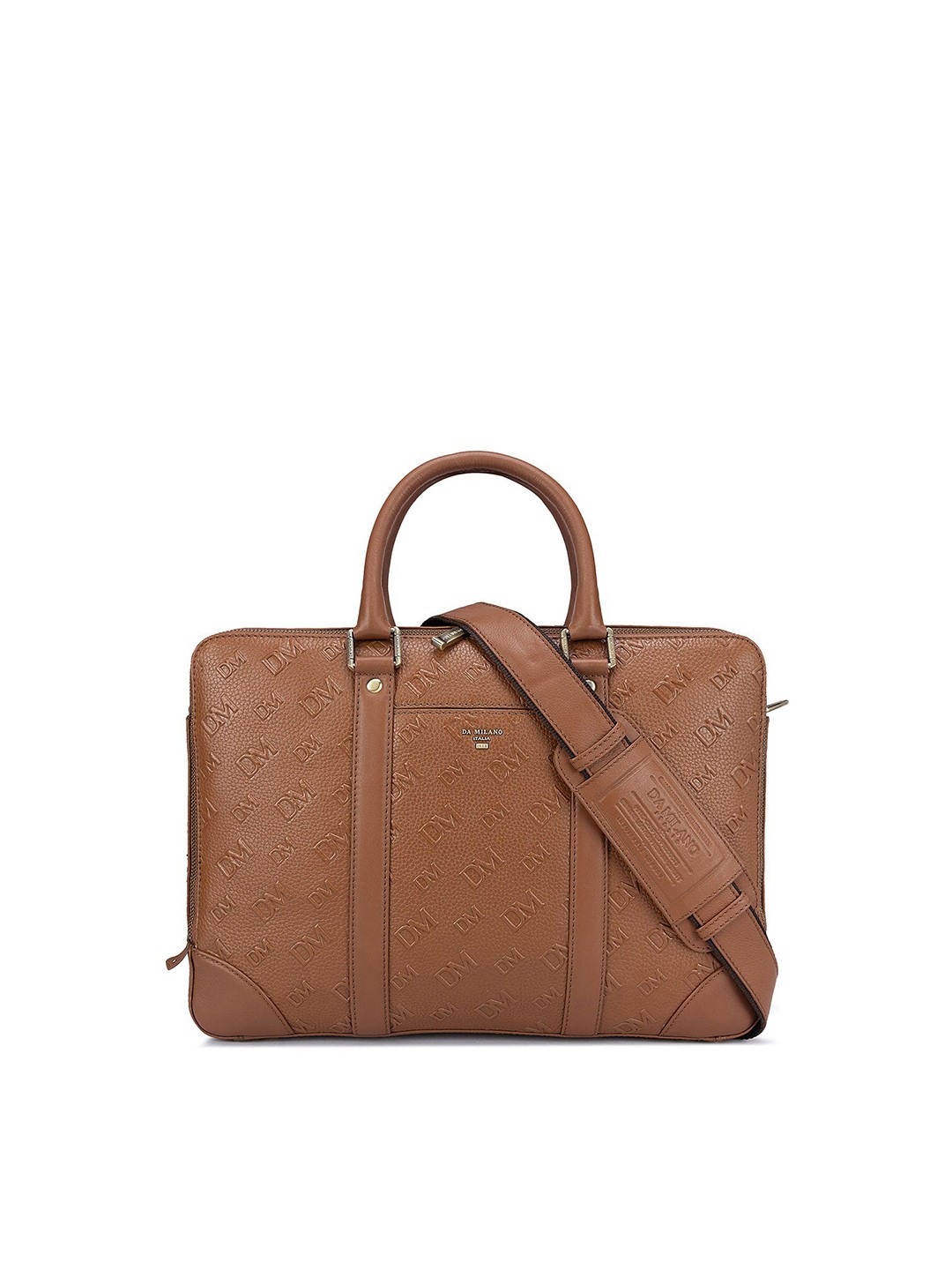 

Da Milano Men Textured Leather Laptop Bag, Brown