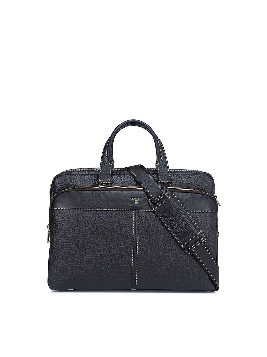 

Da Milano Men Textured Leather Laptop Bag, Black