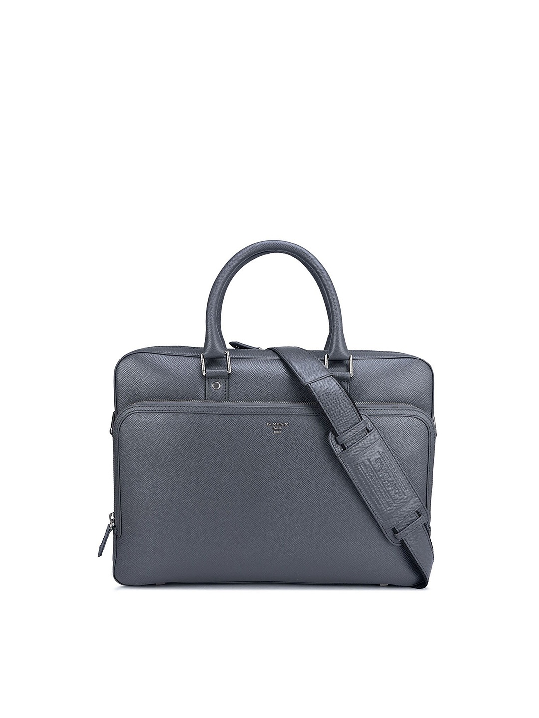 

Da Milano Men Textured Leather Laptop Bag, Grey