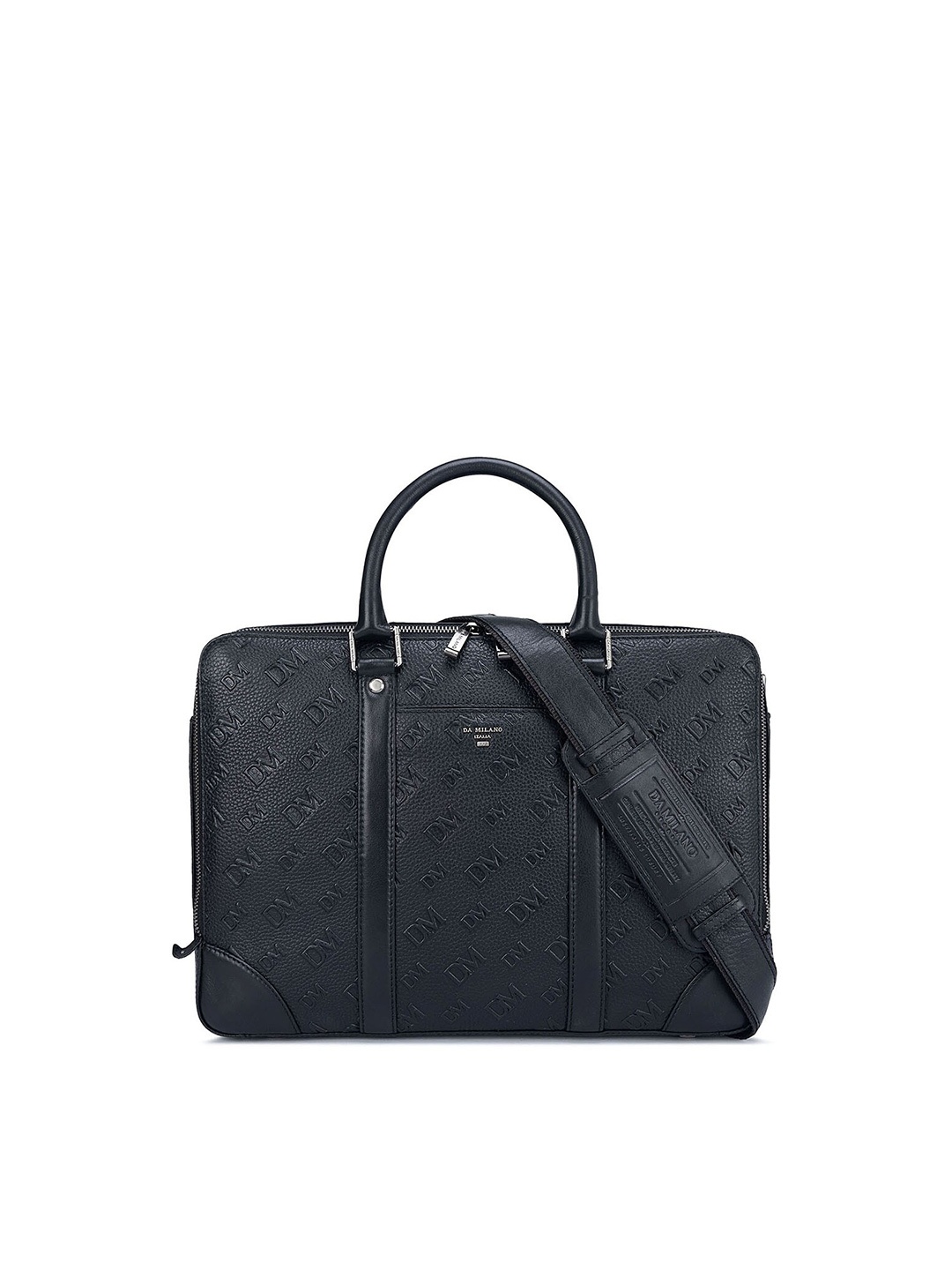 

Da Milano Men Textured Leather Laptop Bag, Black