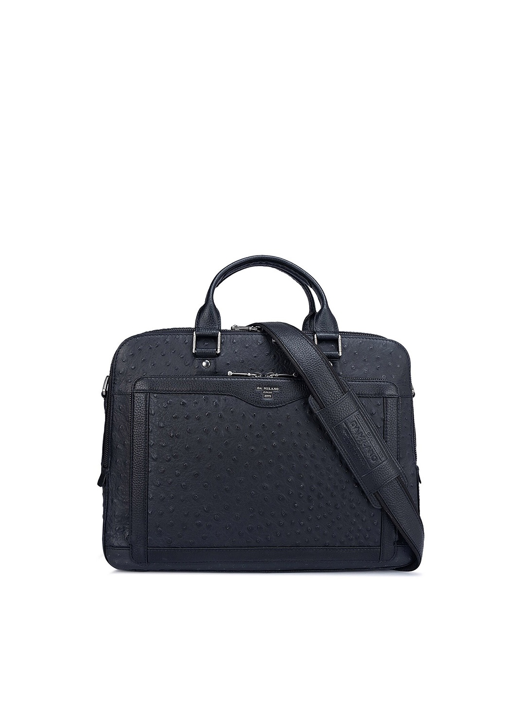 

Da Milano Men Textured Leather Laptop Bag, Black