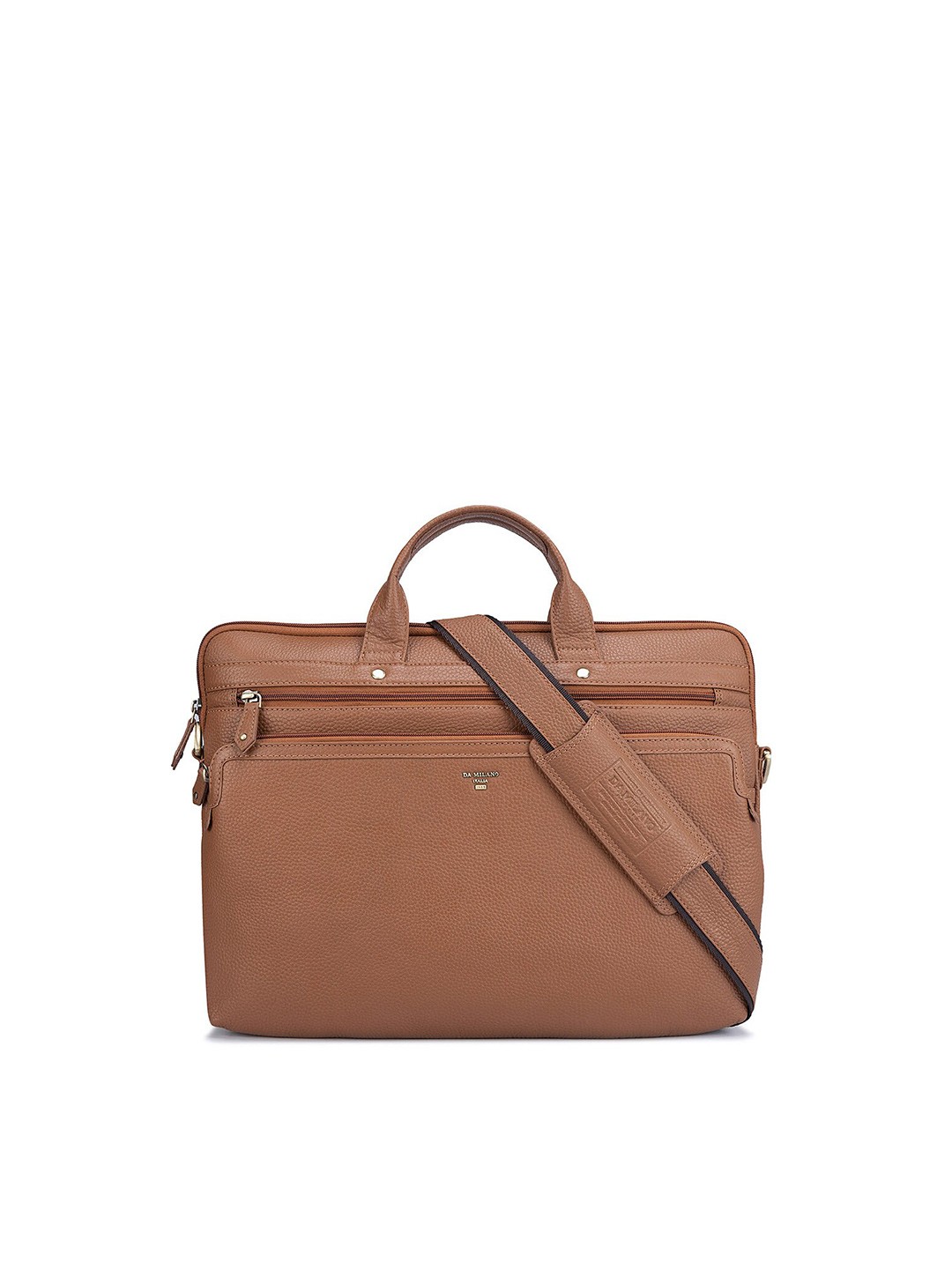 

Da Milano Men Textured Leather Laptop Bag, Brown