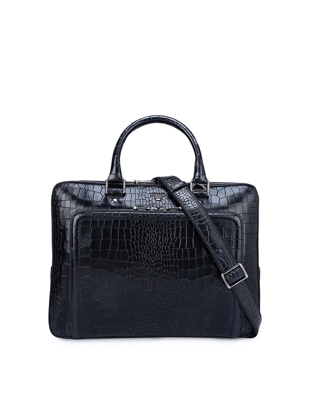 

Da Milano Men Textured Leather Laptop Sleeve, Black