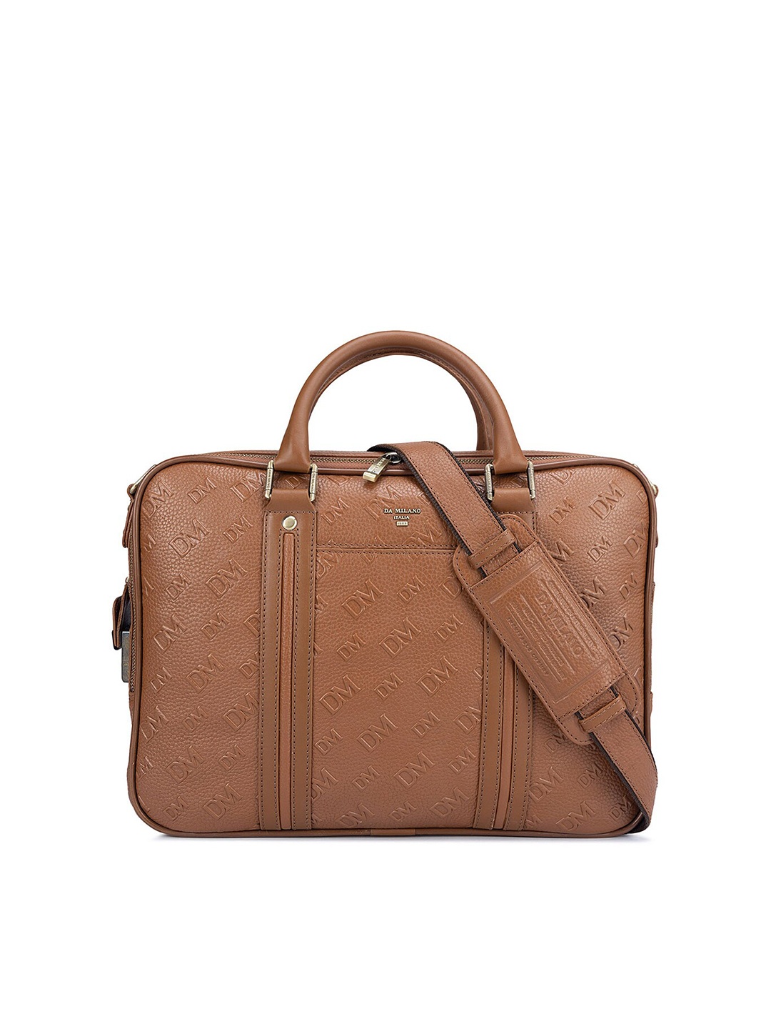 

Da Milano Men Textured Leather Laptop Bag, Brown