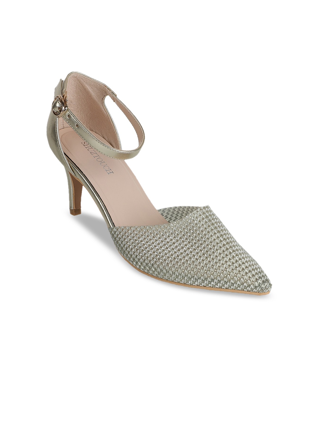 

SHUZ TOUCH Kitten Pumps with Buckles, Gold
