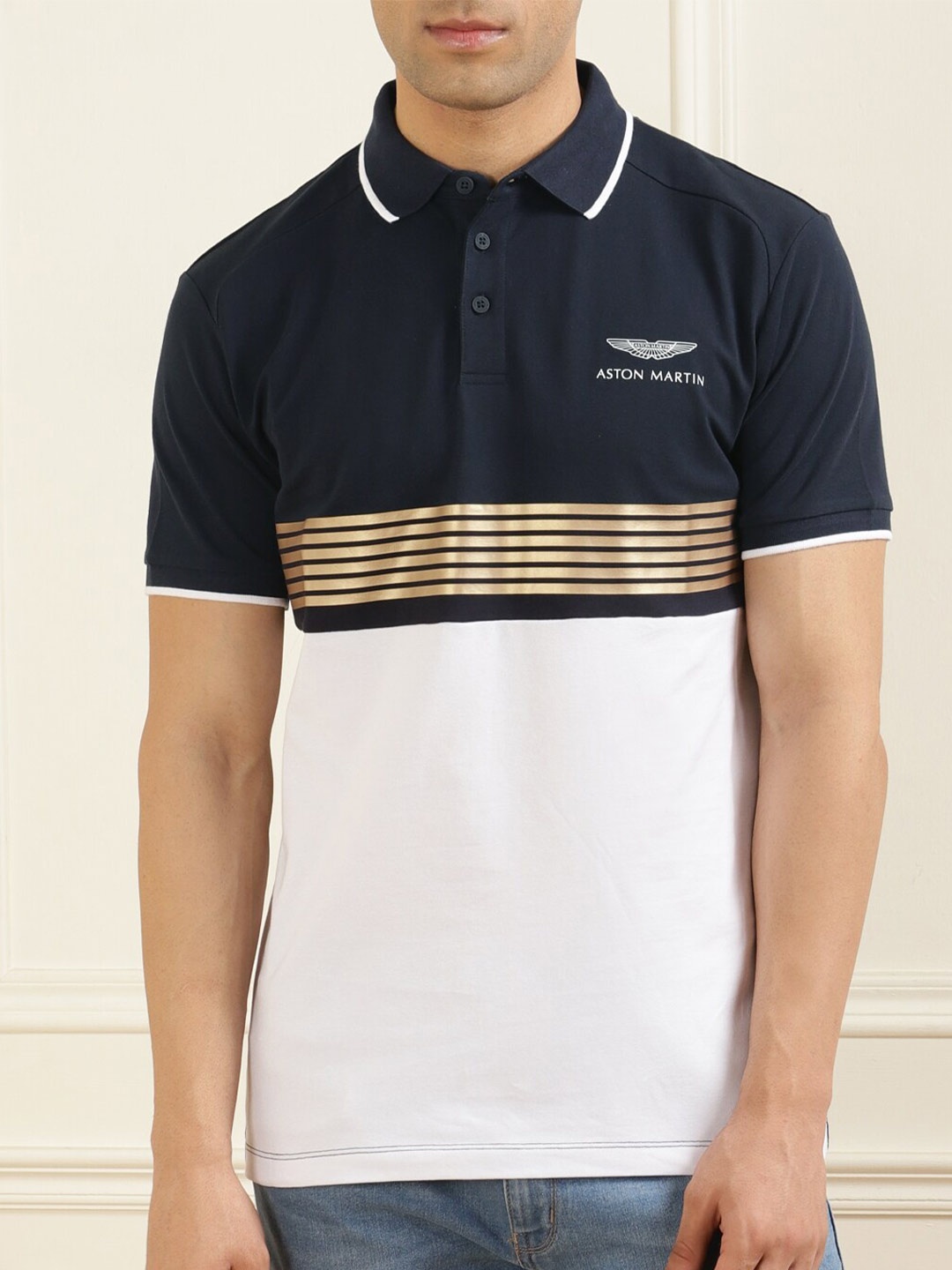 

HACKETT LONDON Men Cotton Striped Polo Collar T-shirt, Navy blue