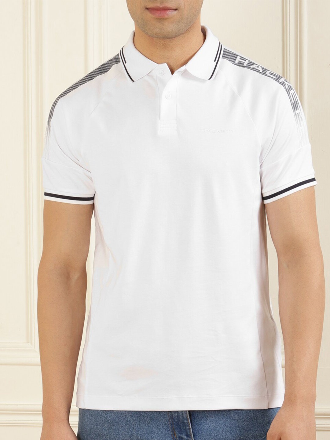 

HACKETT LONDON Men Polo Collar Pure Cotton T-shirt, White