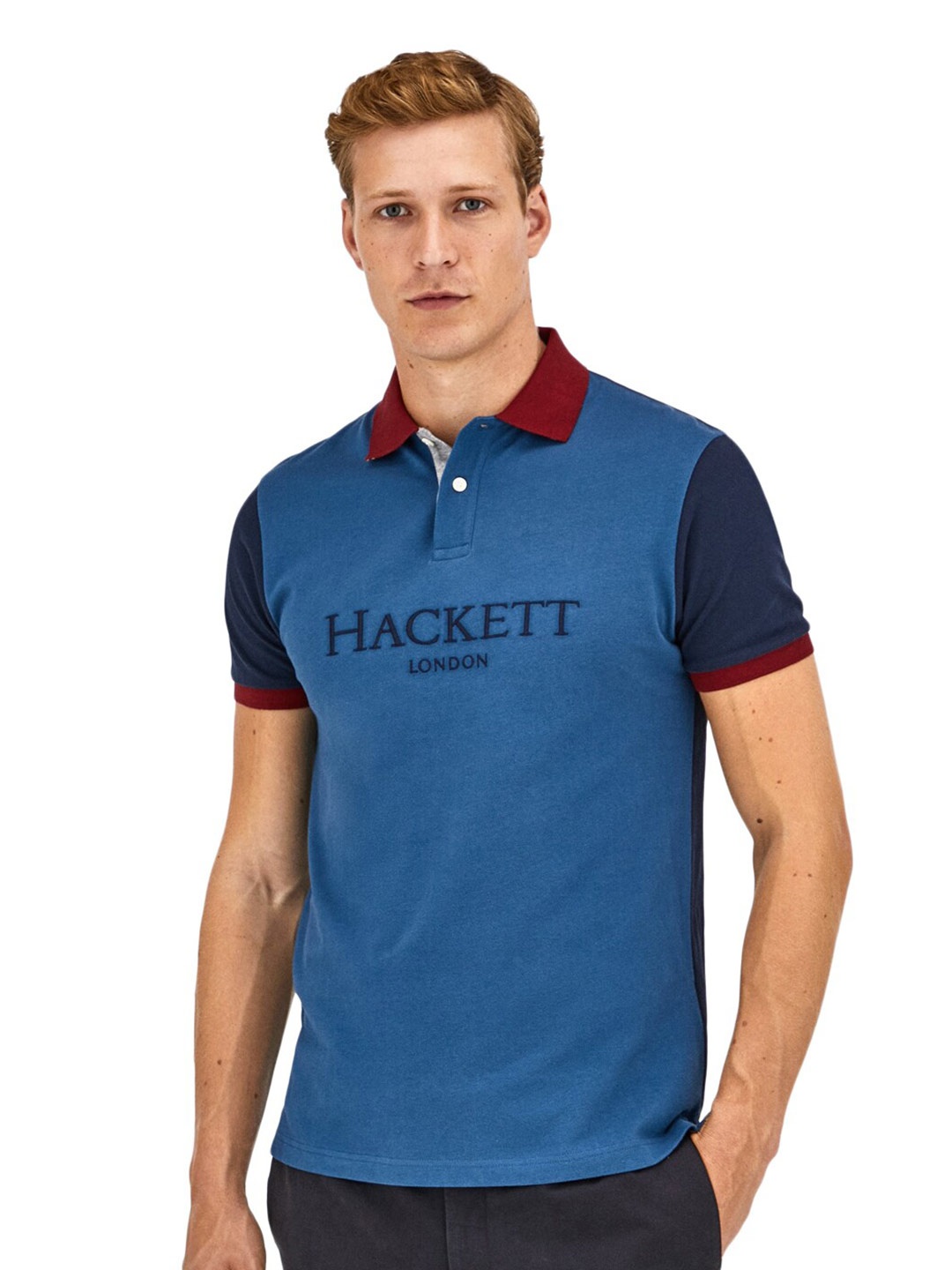 

HACKETT LONDON Men Cotton Typography Printed Polo Collar T-shirt, Blue