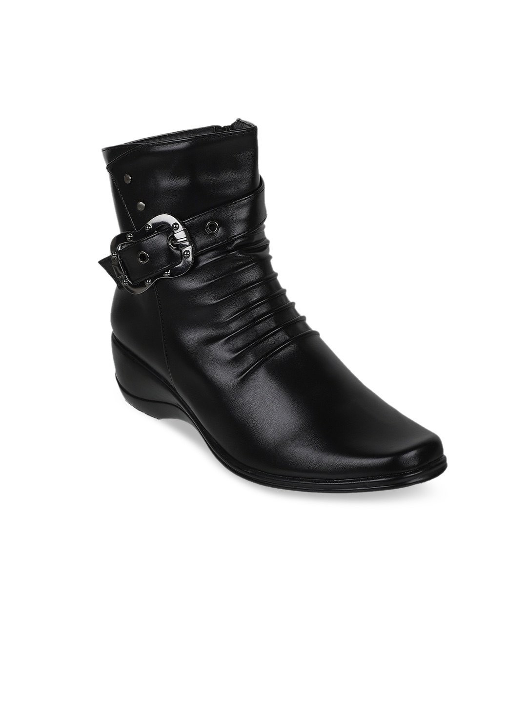 

SHUZ TOUCH Women Casual Heeled Buckled Detail Regular Boots, Black