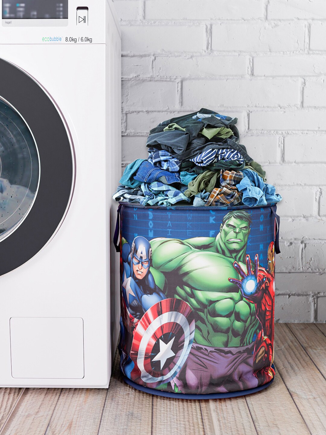 

Kuber Industries Set Of 2 Marvel Avengers Printed Foldable Waterproof Laundry Basket 45L, Navy blue