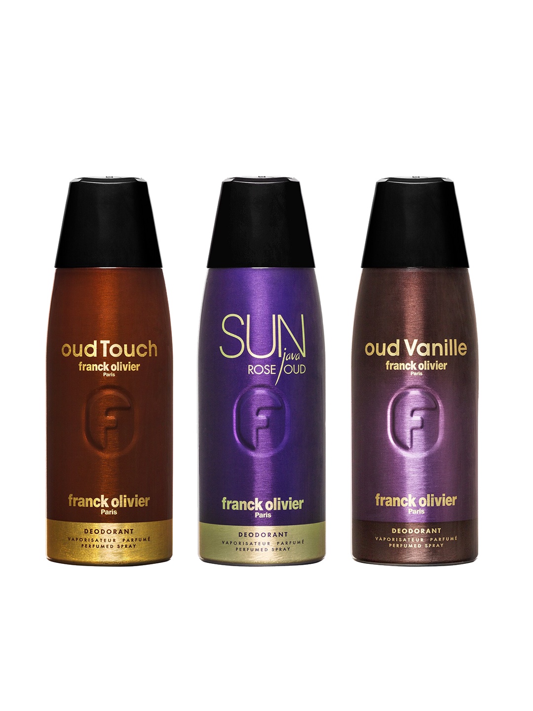 

Franck Olivier Men Set Of 3 Deodorant - Oud Touch, Sun Java & Oud Vanilla 250 ml Each, Transparent