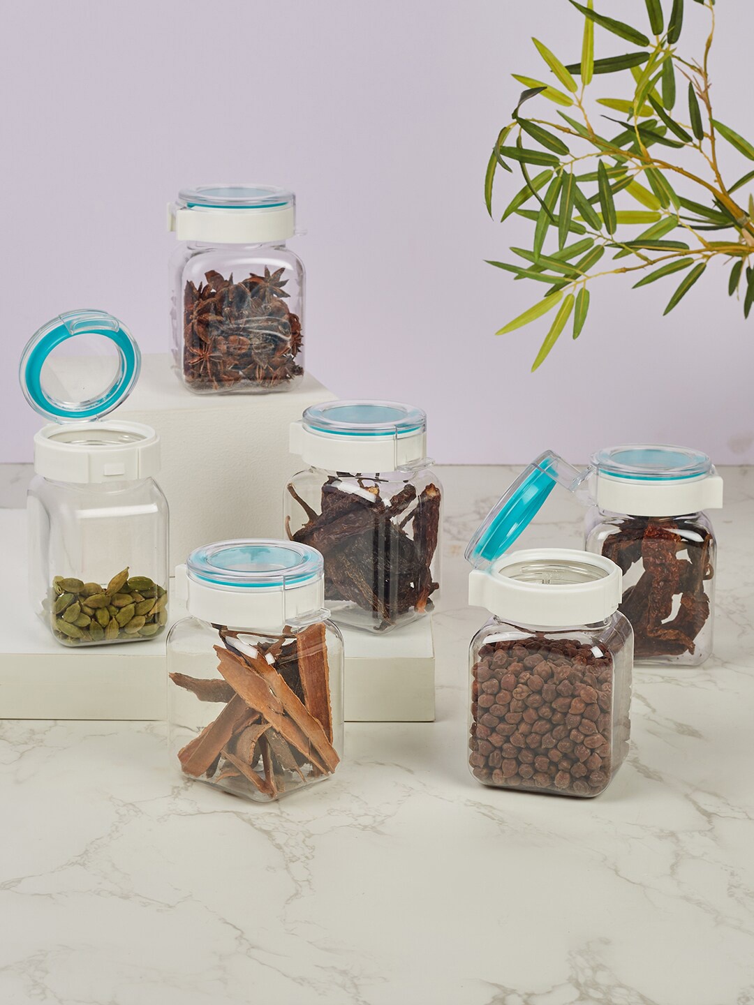 

HomeTown Flexo Set Of 6 BPA Free Easy Lock Square Food Containers With Lid 350ml Each, Transparent