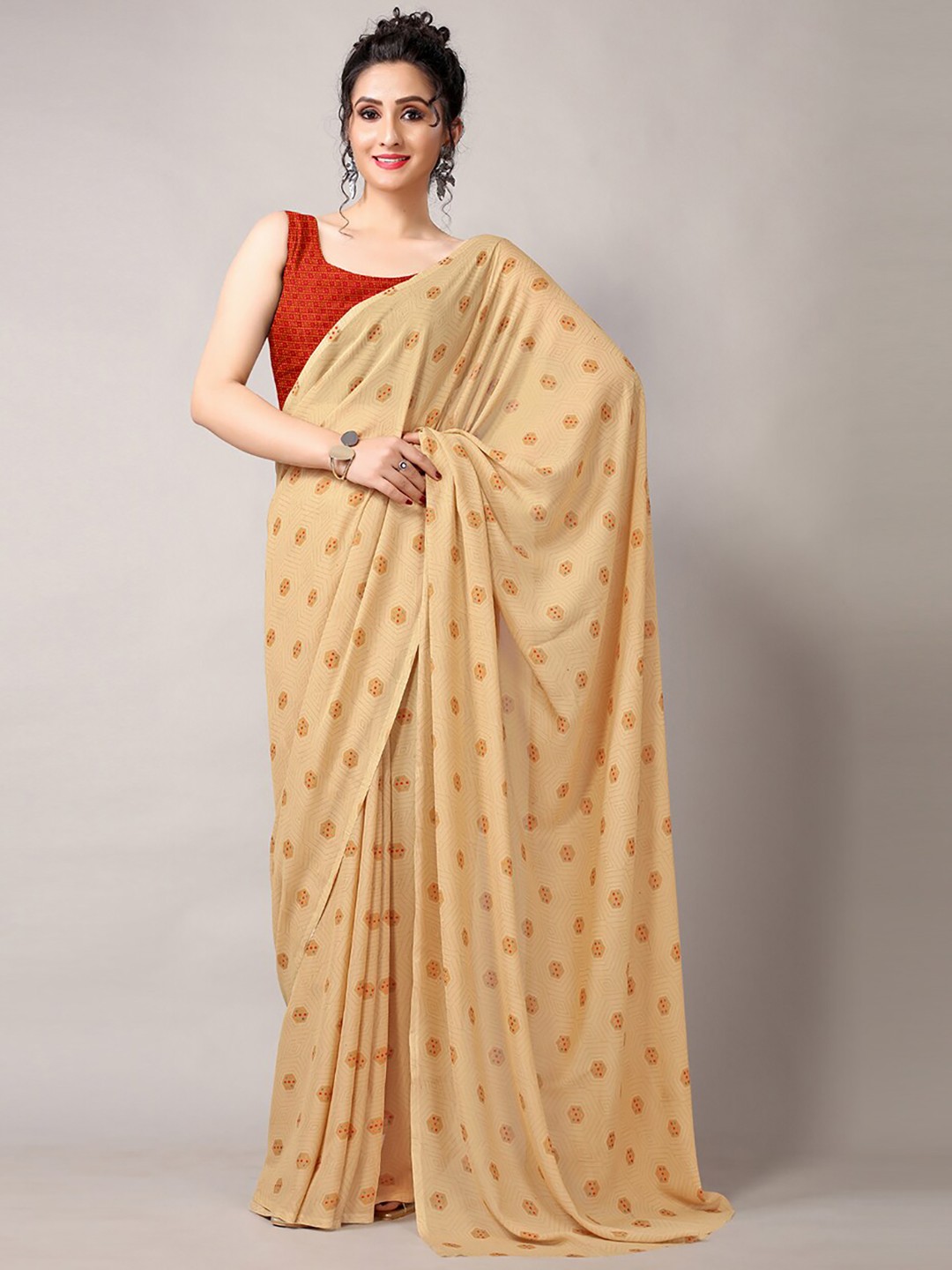 

HRITIKA Printed Saree, Beige