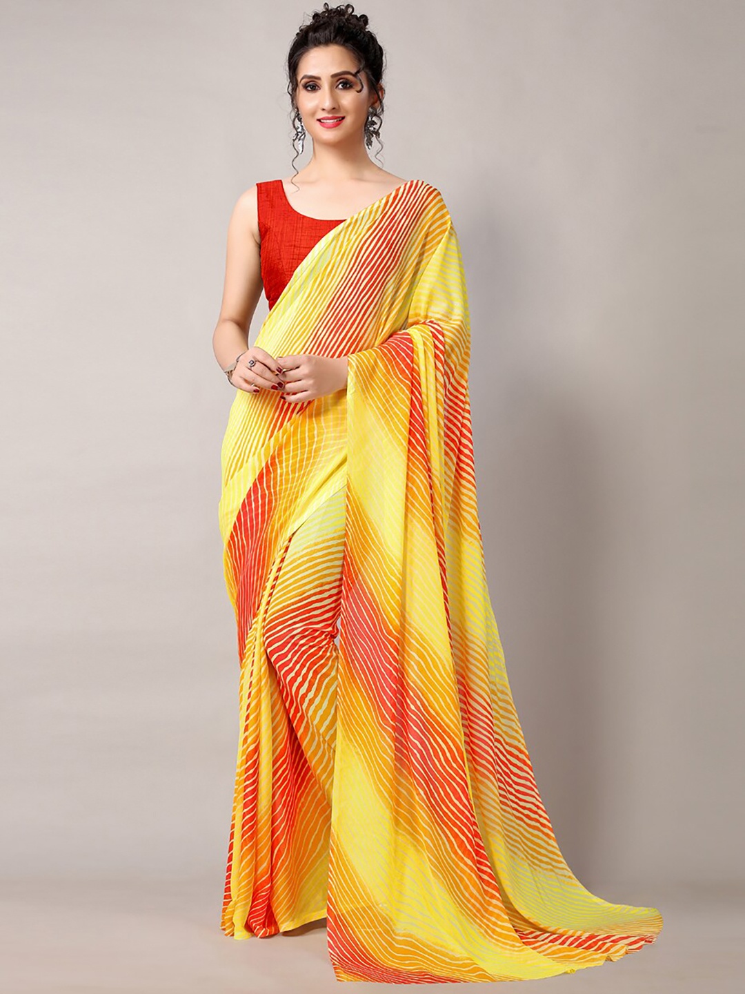 

HRITIKA Leheriya Saree, Yellow
