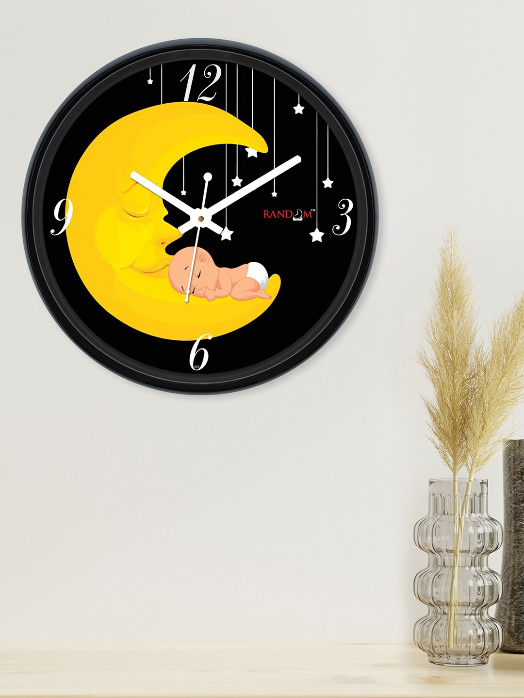 

RANDOM Balchandra Black & Yellow Printed Contemporary Wall Clock