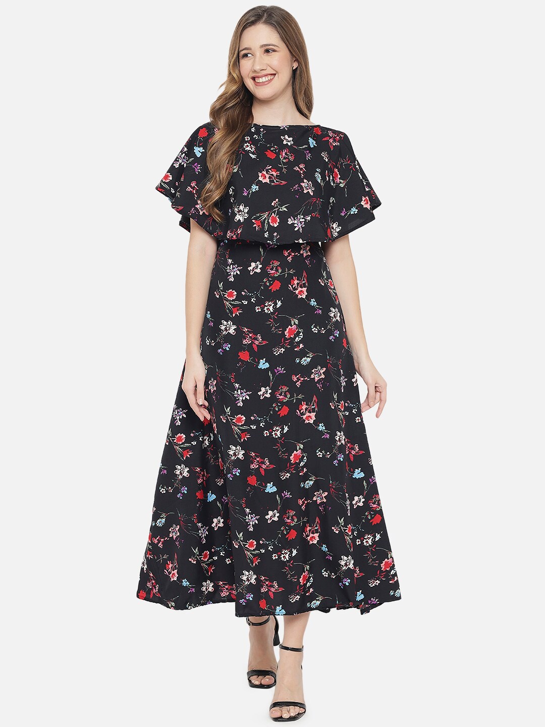

Indietoga Floral Crepe Maxi Dress, Black