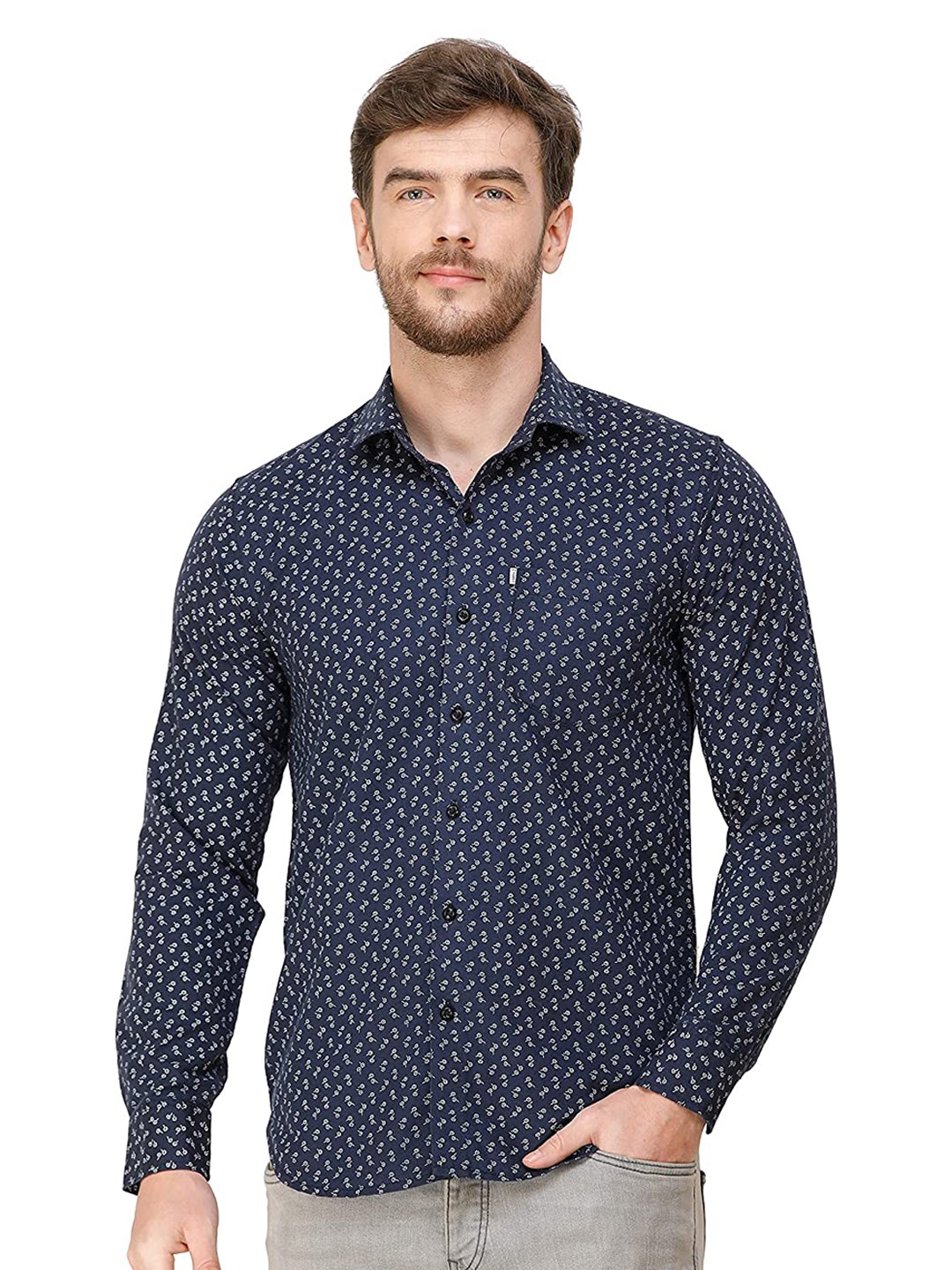 

COLVYNHARRIS JEANS Men Floral Printed Slim Fit Casual Shirt, Navy blue