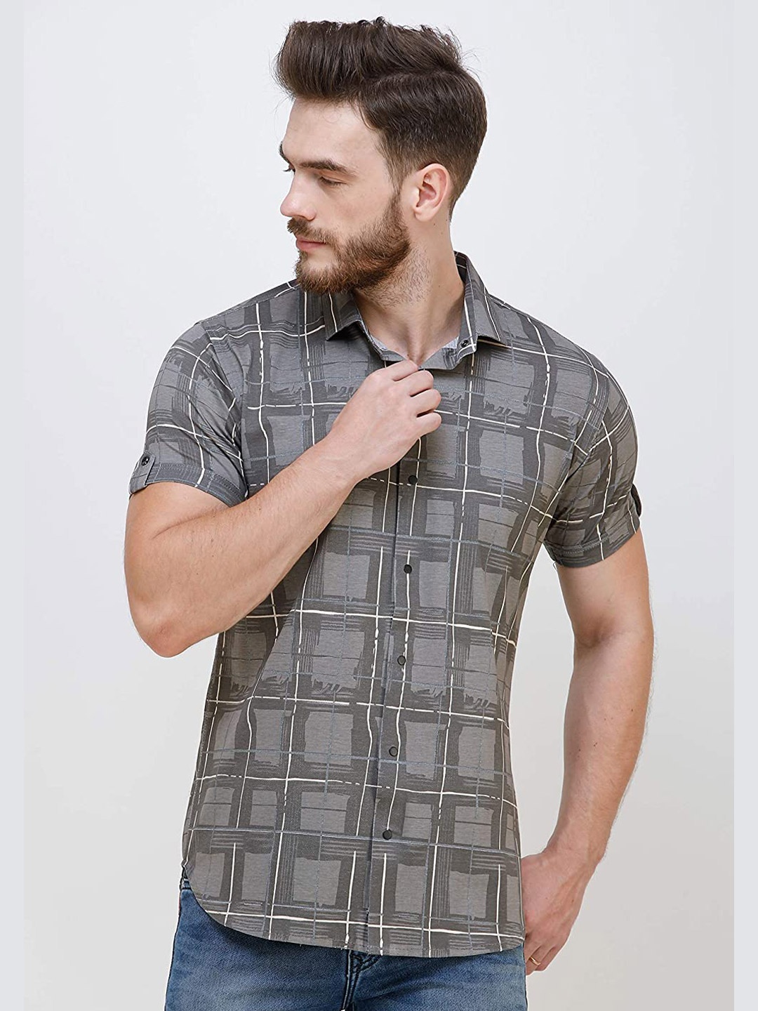 

COLVYNHARRIS JEANS Men Cotton Slim Fit Checked Casual Shirt, Grey