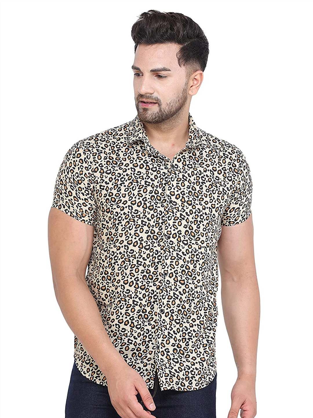 

COLVYNHARRIS JEANS Men Slim Fit Animal Printed Casual Shirt, Cream
