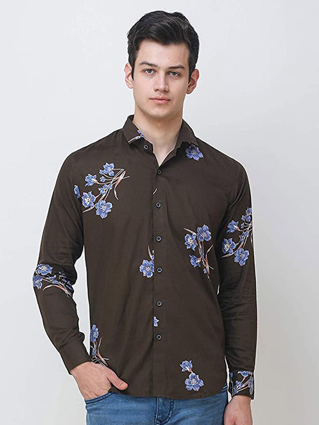 

COLVYNHARRIS JEANS Men Cotton Slim Fit Floral Printed Casual Shirt, Olive