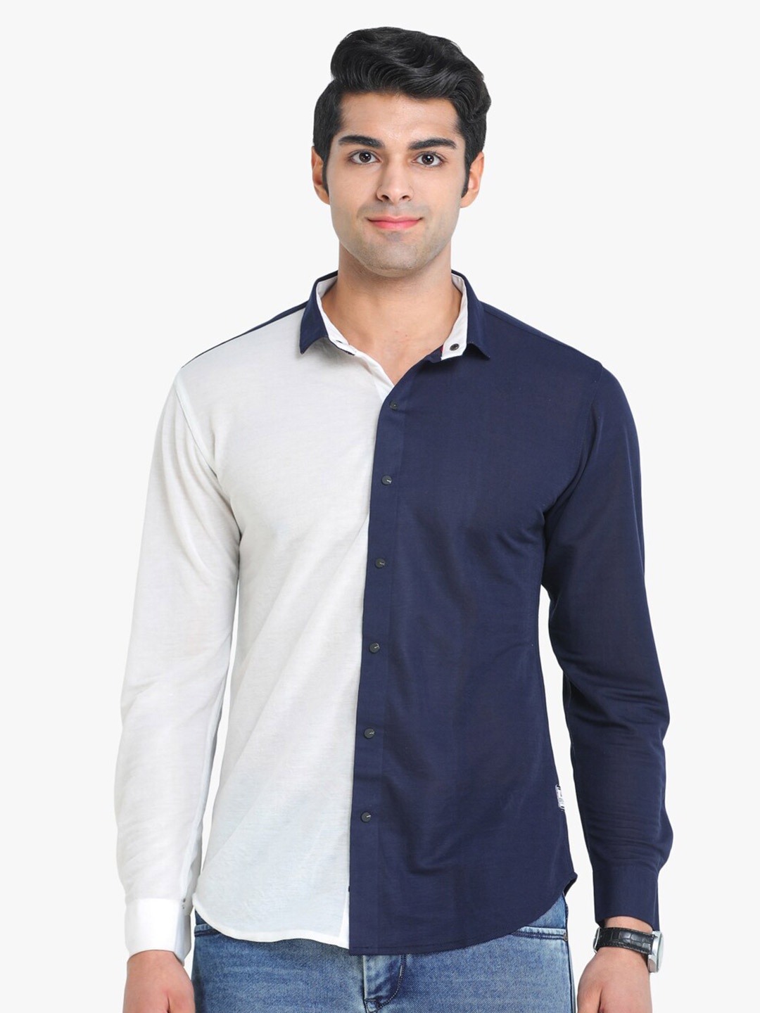 

COLVYNHARRIS JEANS Men Cotton Slim Fit Colourblocked Casual Shirt, White