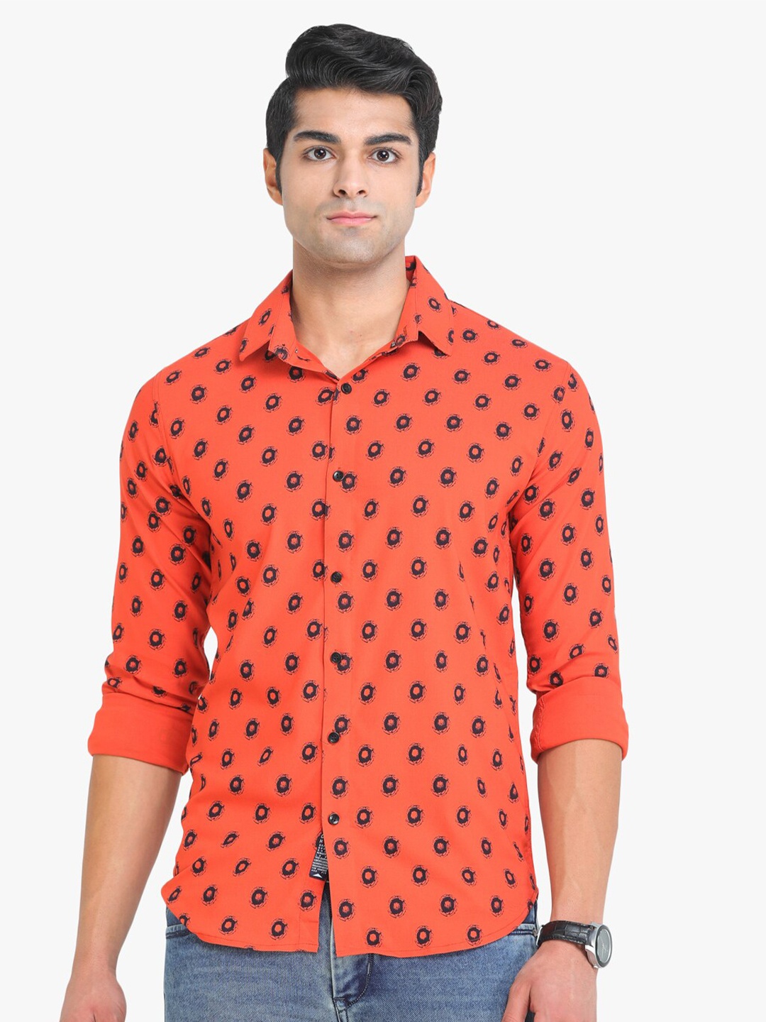 

COLVYNHARRIS JEANS Men Cotton Slim Fit Printed Casual Shirt, Orange