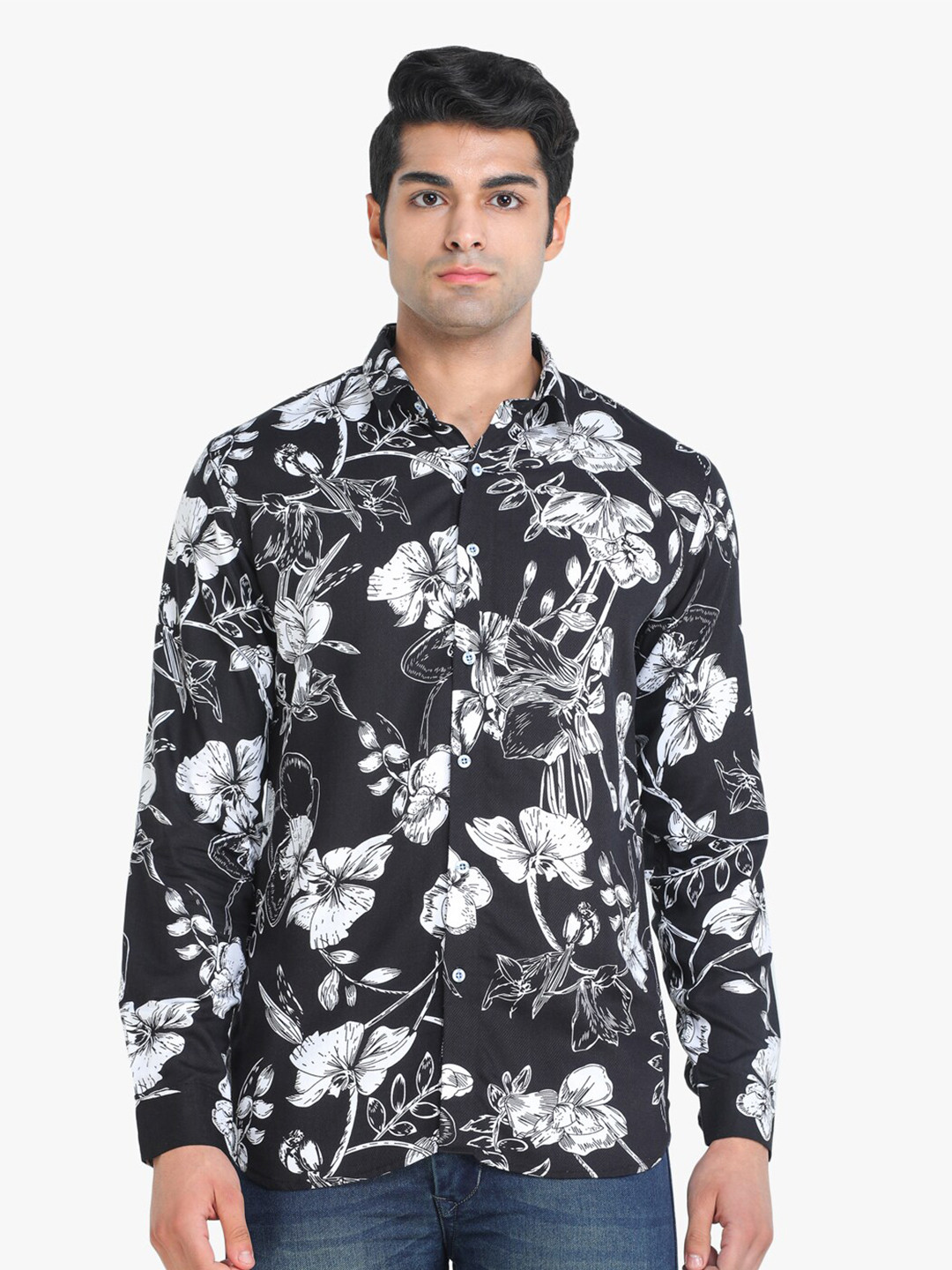 

COLVYNHARRIS JEANS Men Slim Fit Floral Printed Cotton Casual Shirt, Black