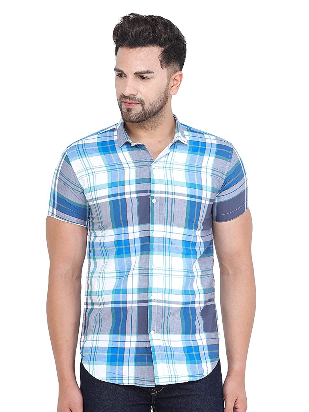 

COLVYNHARRIS JEANS Men Slim Fit Tartan Checks Checked Casual Shirt, Blue