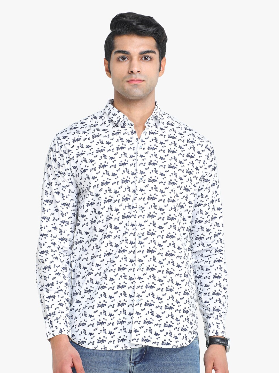 

COLVYNHARRIS JEANS Men White Slim Fit Printed Cotton Casual Shirt