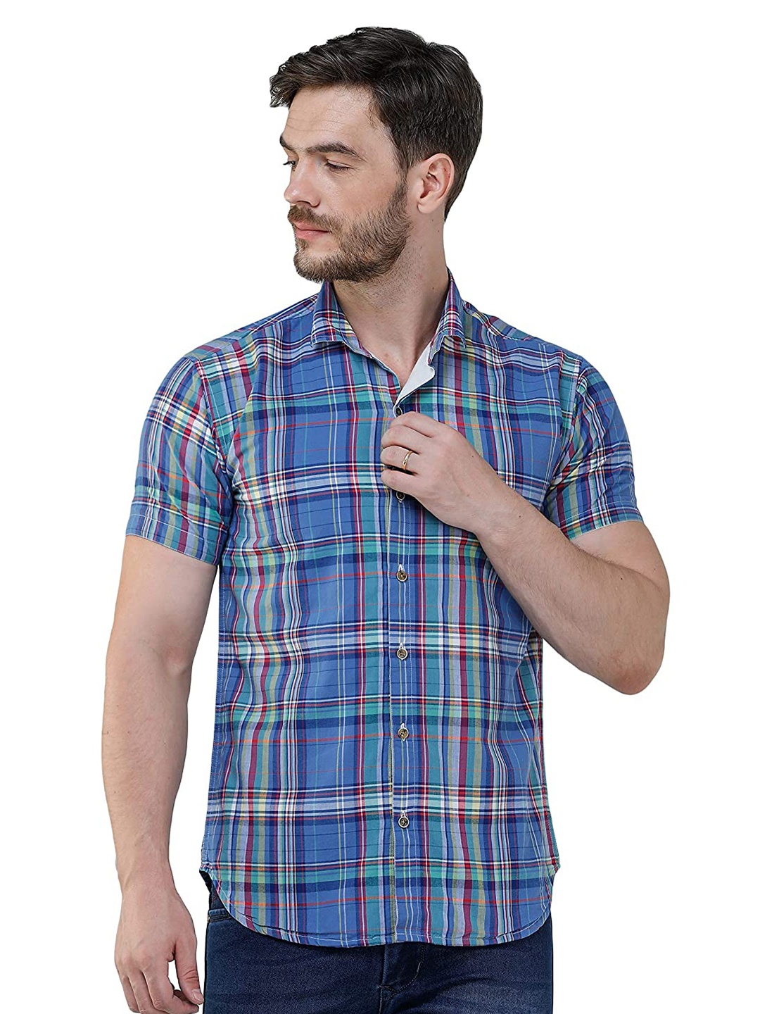

COLVYNHARRIS JEANS Men Slim Fit Tartan Checks Checked Casual Shirt, Blue