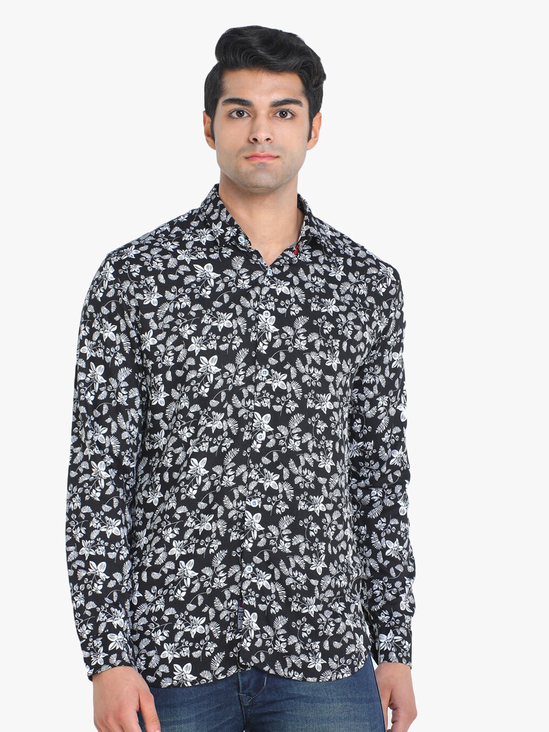 

COLVYNHARRIS JEANS Men Cotton Slim Fit Floral Printed Casual Shirt, Black