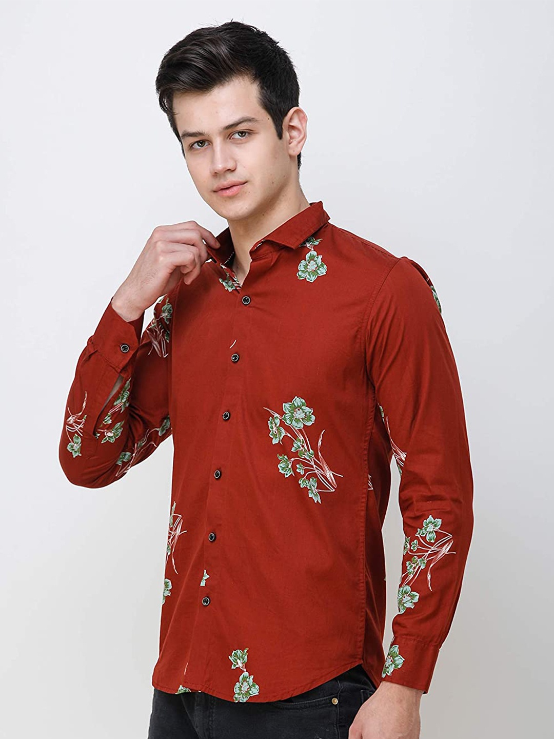 

COLVYNHARRIS JEANS Men Cotton Slim Fit Floral Printed Casual Shirt, Maroon