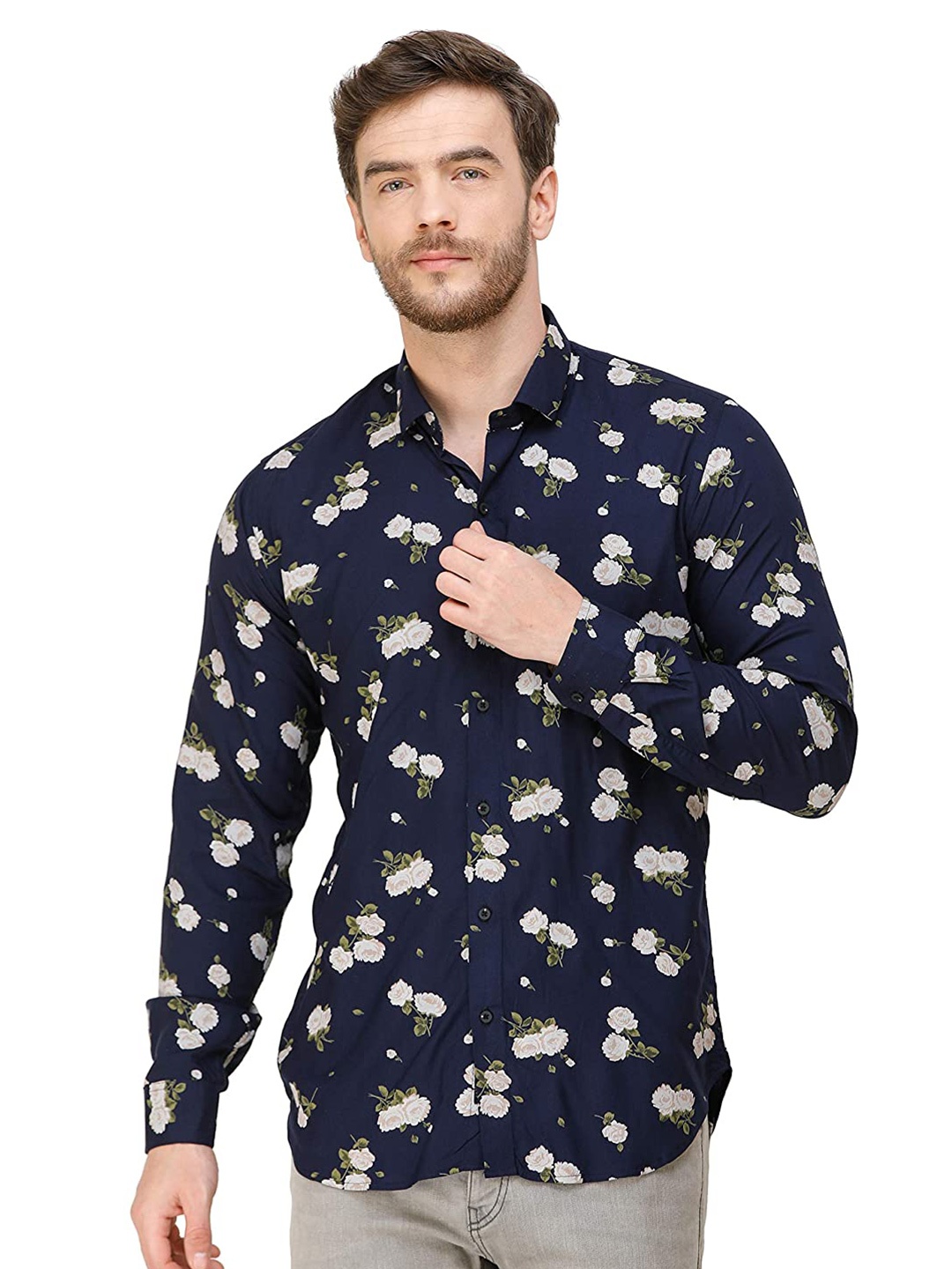 

COLVYNHARRIS JEANS Men Slim Fit Floral Printed Casual Shirt, Navy blue