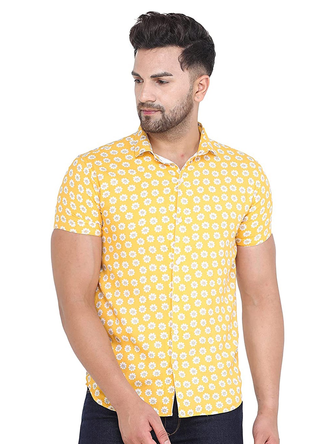 

COLVYNHARRIS JEANS Men Slim Fit Conversational Printed Casual Shirt, Yellow