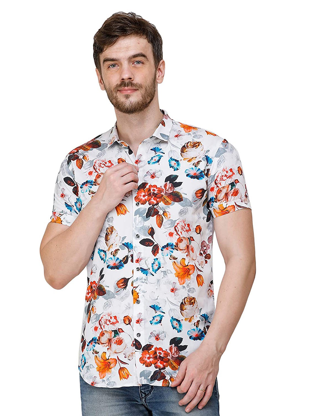 

COLVYNHARRIS JEANS Men Slim Fit Floral Printed Casual Shirt, White