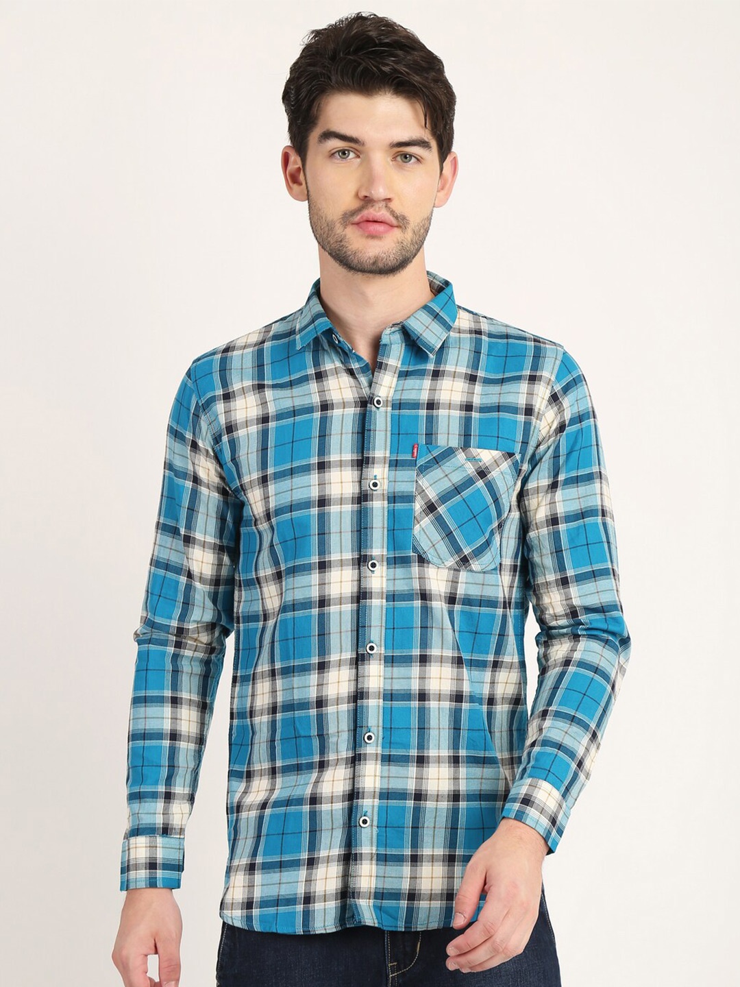 

COLVYNHARRIS JEANS Men Slim Fit Tartan Checked Casual Shirt, Blue