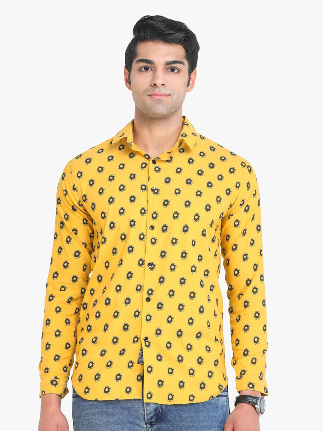 

COLVYNHARRIS JEANS Men Slim Fit Printed Cotton Casual Shirt, Yellow