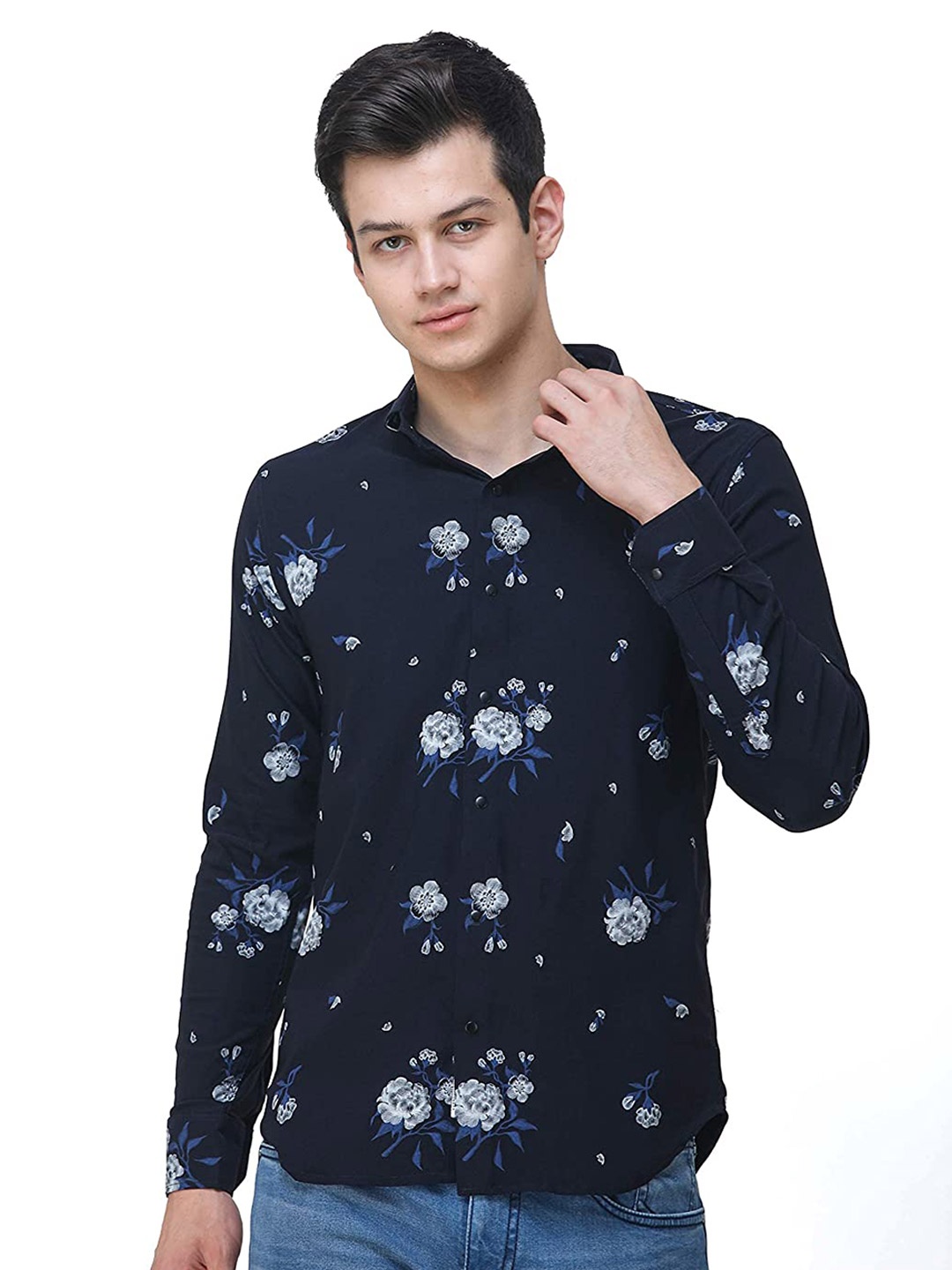 

COLVYNHARRIS JEANS Men Slim Fit Floral Printed Casual Shirt, Navy blue