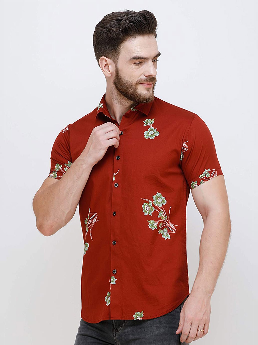 

COLVYNHARRIS JEANS Men Cotton Slim Fit Floral Printed Casual Shirt, Maroon