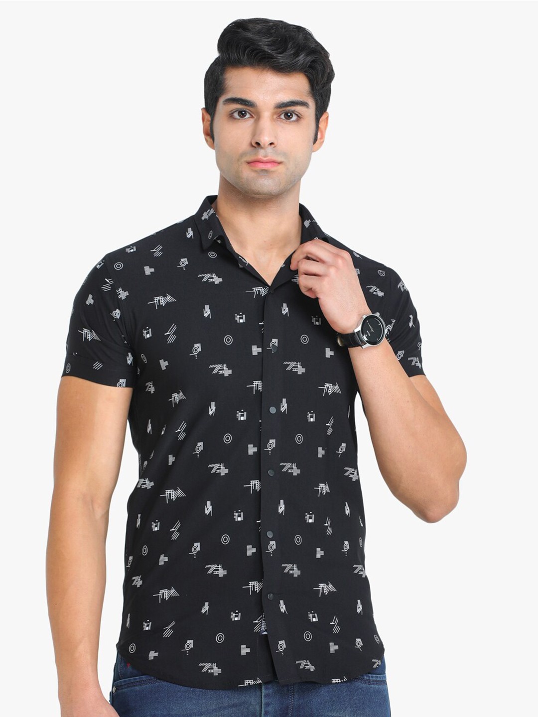 

COLVYNHARRIS JEANS Men Cotton Slim Fit Printed Casual Shirt, Black