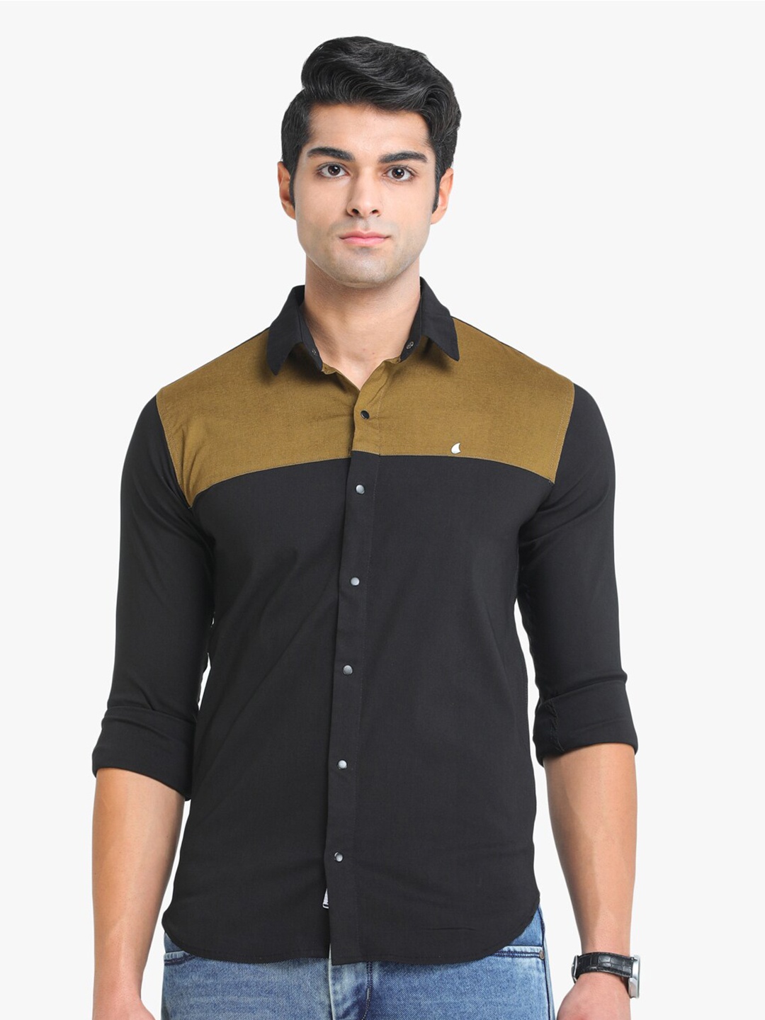 

COLVYNHARRIS JEANS Men Cotton Colourblocked Slim Fit Casual Shirt, Black