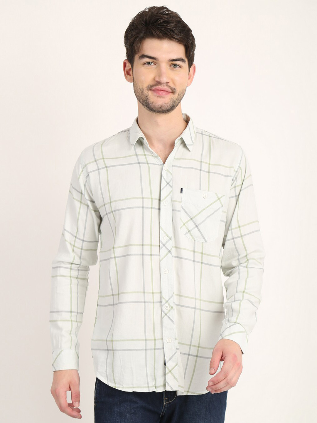 

COLVYNHARRIS JEANS Men Cotton Slim Fit Checked Casual Shirt, Green