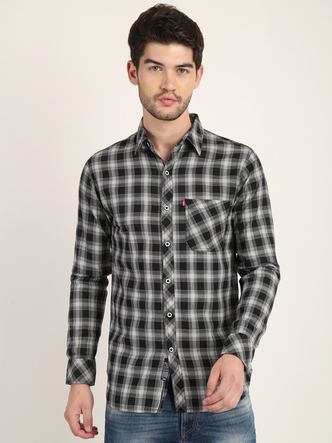 

COLVYNHARRIS JEANS Men Slim Fit Tartan Checked Casual Shirt, Black