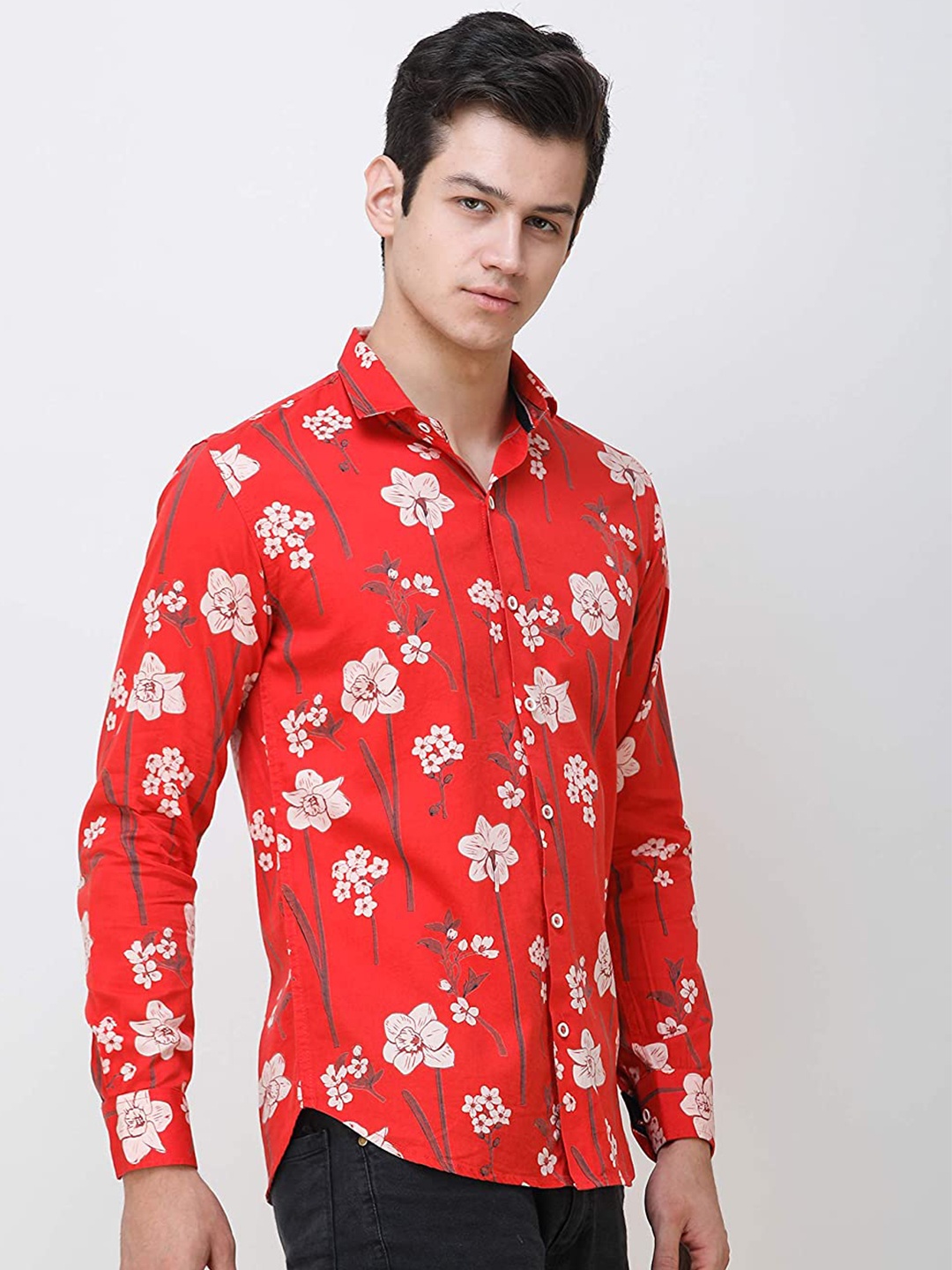 

COLVYNHARRIS JEANS Men Slim Fit Floral Printed Cotton Casual Shirt, Red