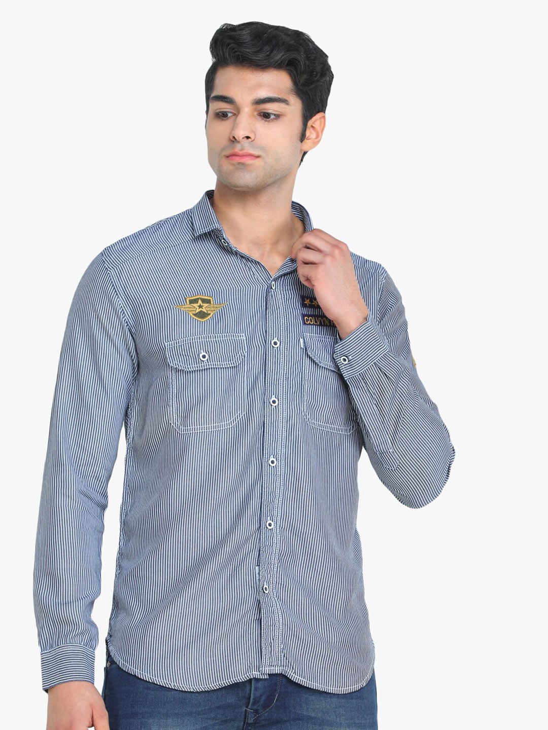 

COLVYNHARRIS JEANS Men Slim Fit Striped Cotton Casual Shirt, Blue