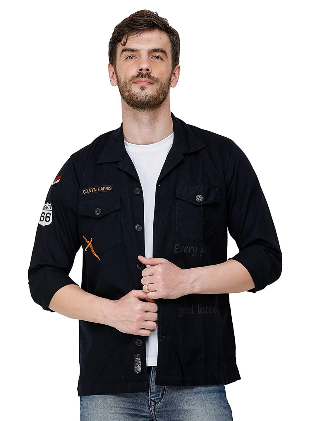 

COLVYNHARRIS JEANS Men Slim Fit Cotton Casual Shirt, Navy blue